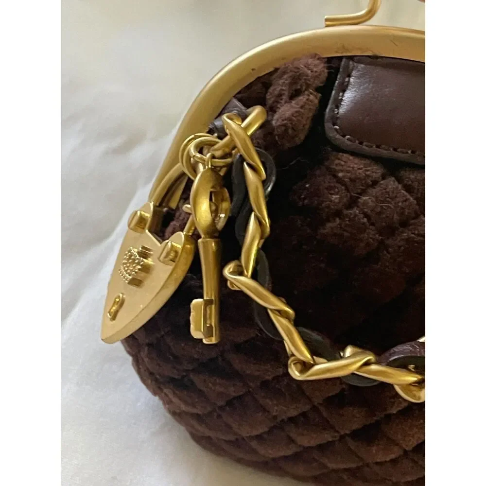 Vintage Juicy Couture Y2K Brown Coin Purse Bag Royal Crown Love Me Heart & Key
